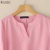 ZANZEA Women Casual V-Neck Solid Color 3/4 Sleeve Blouse