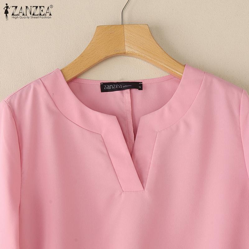 ZANZEA Women Casual V-Neck Solid Color 3/4 Sleeve Blouse