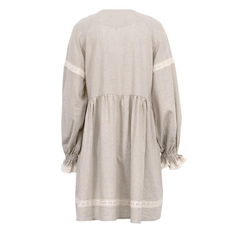 2025 Summer Women's V-Neck French Lace Patchwork Dress - Comfortable, Loose, and Stylish Short Skirt