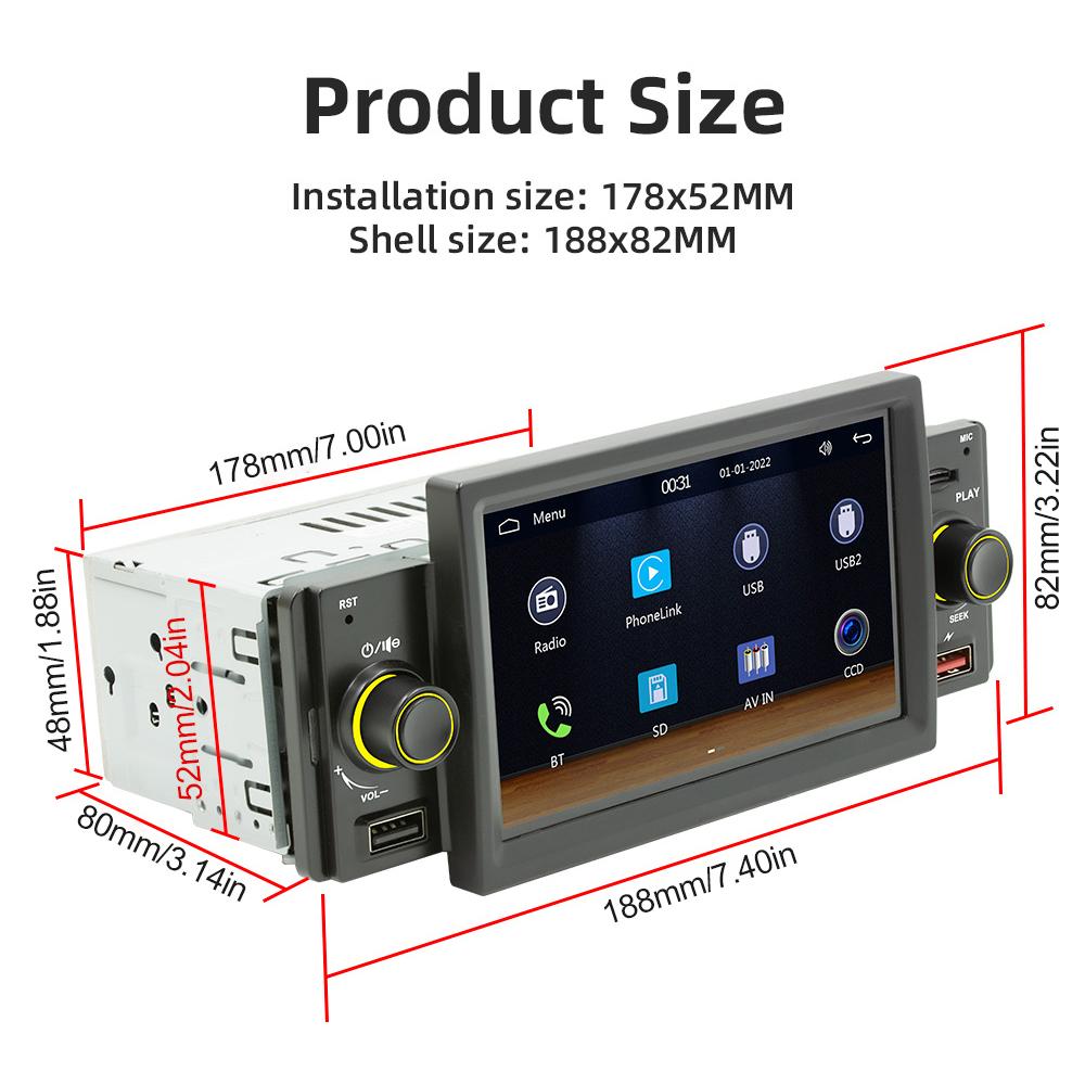 1 Din Car Radio CarPlay Android-Auto 5 Inch MP5 Player Bluetooth Hands Free A2DP USB FM Receiver Audio System Head Unit SWM151C