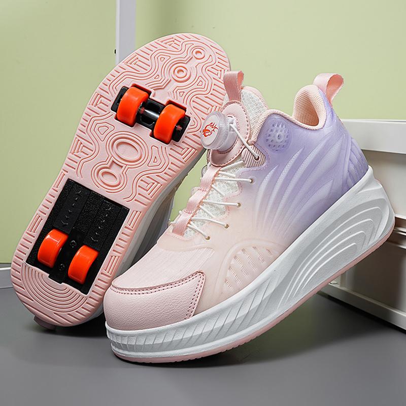 Children Wear Resistant Fashionable Trend Double Row Four Wheel Pulley Walking Shoes Sports Board Shoes