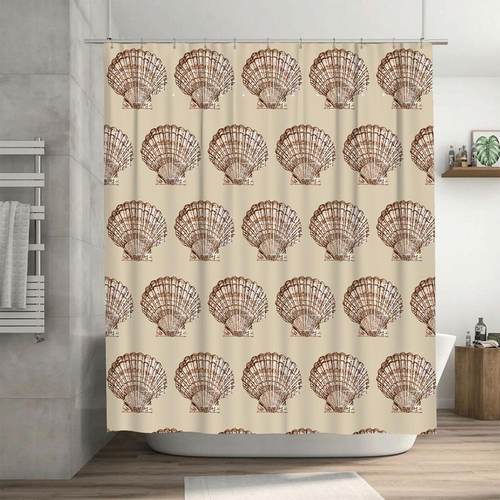 Seashell Printed Shower Curtain Bath Decor Home Decoration Waterproof Fabric 180 x 205cm