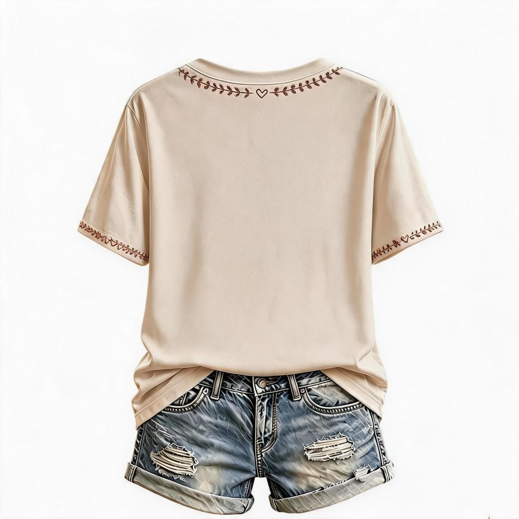 Damski casualowy T-shirt z dekoltem V i krótkim rękawem jesienna moda top