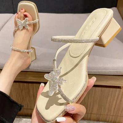 Spring and Autumn New Korean Open-toe Sandals Rhinestone Women's Shoes Bow Chunky Heel Toe-lock High Heels