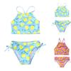 Girls Two Piece Swimsuit Set High Neck Tankini Top with Adjustable Straps and Mid Rise Bikini Bottoms with Side Ties Lightweight Swimwear