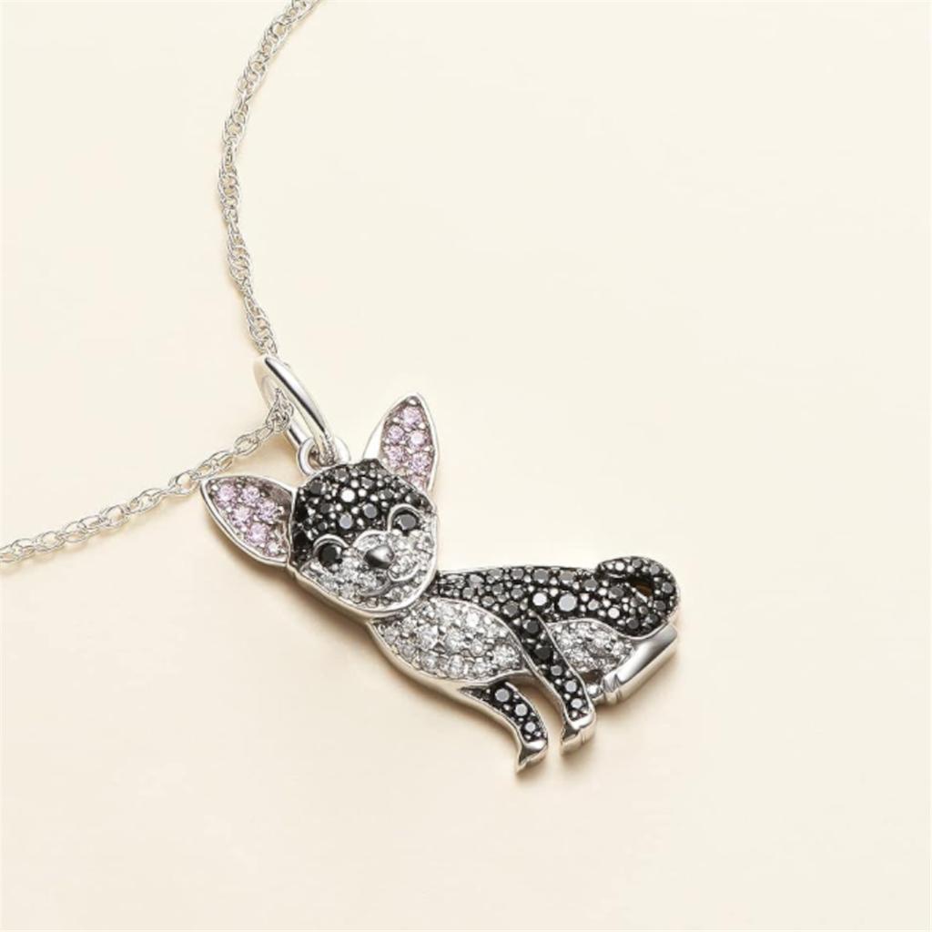 Exquisite Cute Pink Ear Black Chihuahua Pendant Necklace for Women Elegant Pet Puppy Jewelry Animal Accessories Dog Lovers Gift