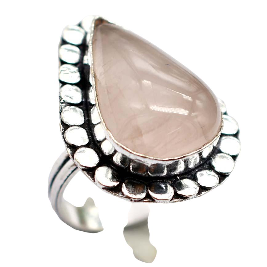 Rose Quartz Ethnic Handmade Ring Jewelry US Size-8.5 R 5461