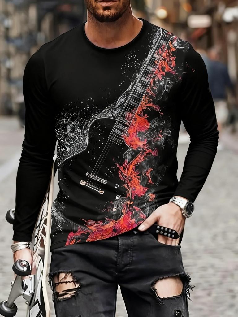 T-shirt Strumenti Musicali da Uomo Chitarra Pianoforte Stampa 3D Manica Lunga Tee Harajuku Y2k Tee Streetwear Top Oversize Abbigliamento Uomo