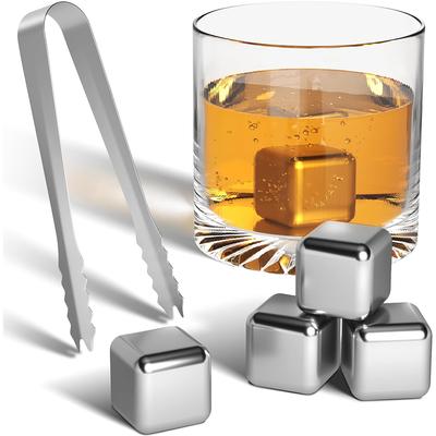 6 Stück/Set Wiederverwendbare Eiswürfel aus Edelstahl Kühlsteine mit Zange Whiskey-Steine Getränkekühler für Wein JT999