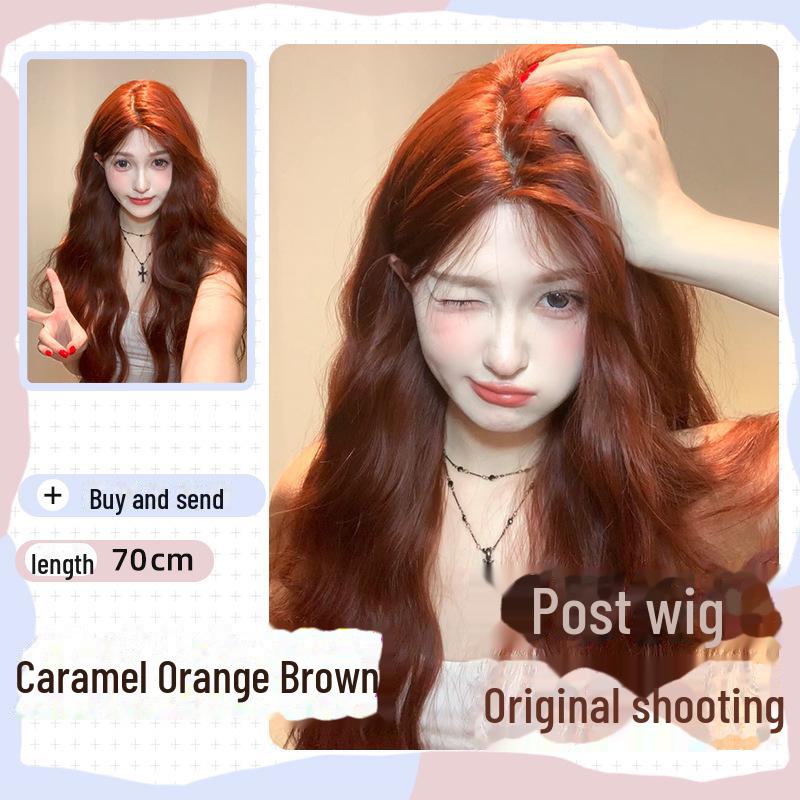Yeye Wig: Celebrity-Inspired Middle Part Long Curly Lace Wig In Caramel Orange Brown