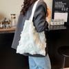 Large Capacity Flower Tote Bag White Nylon Cloth Handbag Elegant Flower Shoulder Bag Beach
