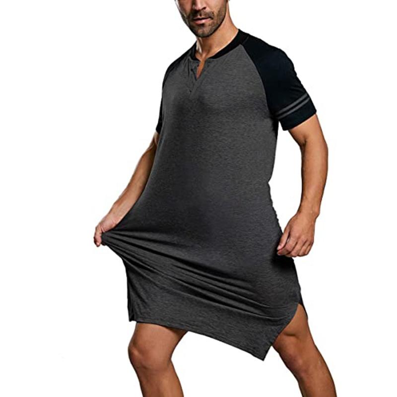New Mens Nightshirt Short Sleeve Nightgown Sleepwear Men Oversized Comfort Cotton Nightwear Tops