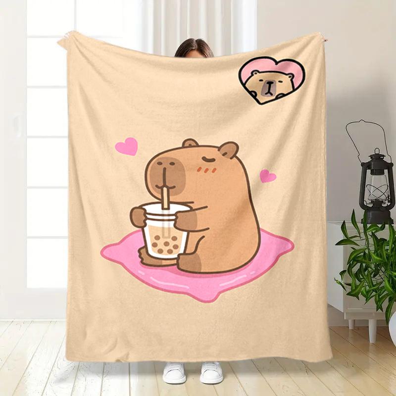 1PC Cute cartoon capybara pattern blanket, all season lightweight home office outdoor nap multifunctional blanket