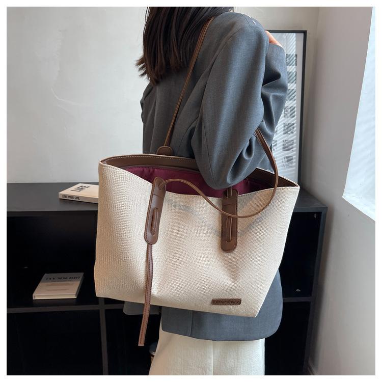 Ny avslappnad damväska med stor kapacitet axelväska canvasväska student klass pendling toteväska