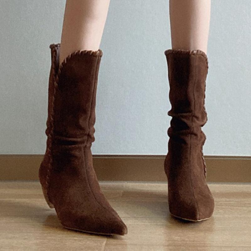 Suede Ankle Boots Women Pointed Toe High Heels Shoes Elegant 2025 Trend  New Retro Boots Winter Dress Party Pumps Botas