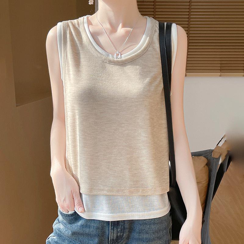 

2025 Women s Sleeveless Color Block Vest: Chic Knitted Two-Piece Design XL [130-145]