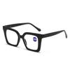 Large Frame Flower Pattern Color Blocked Reading Glasses Fashionable Anti Blue Light Spring Foot Presbyopia Glasses Diopters+4.0