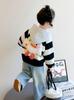 Girls' Striped Hooded Cardigan – 2026 Spring Collection Black & White Cartoon Sweatshirt Jacket