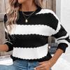 Autumn And Winter Lazy Style Round Neck Striped Texture Knitted Sweater For Women, Loose Fit S-L
