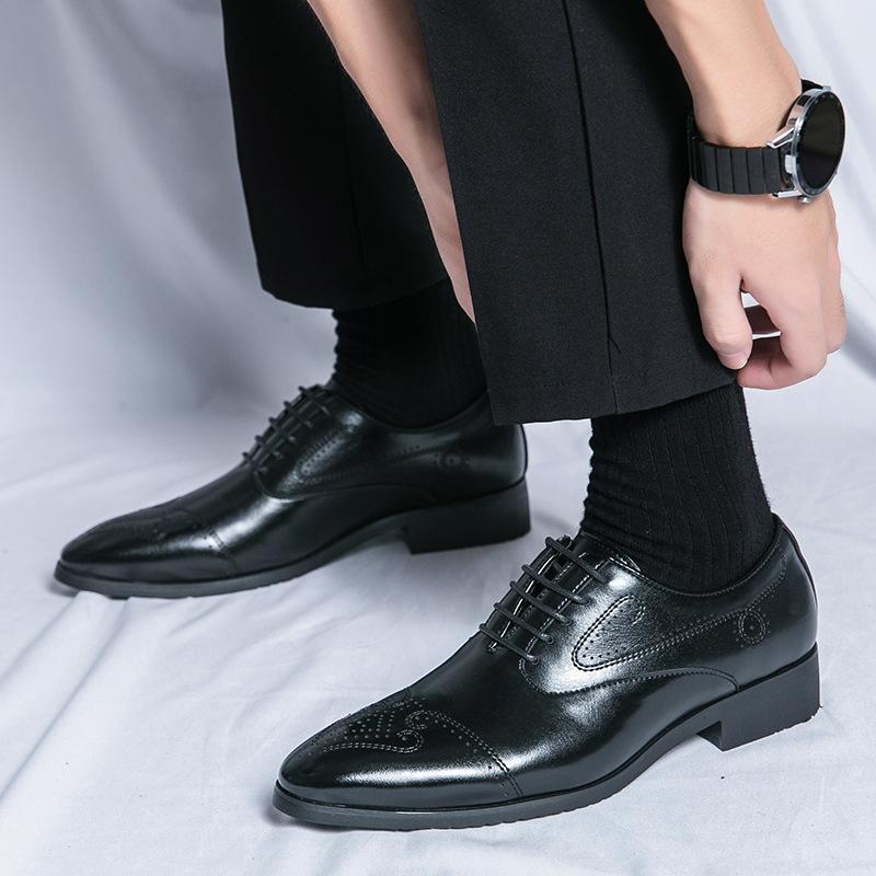 Men's Brock Engraved Business Dress Spring and Autumn New Low-top Casual Retro British Style Lace-up Leather Shoes Men