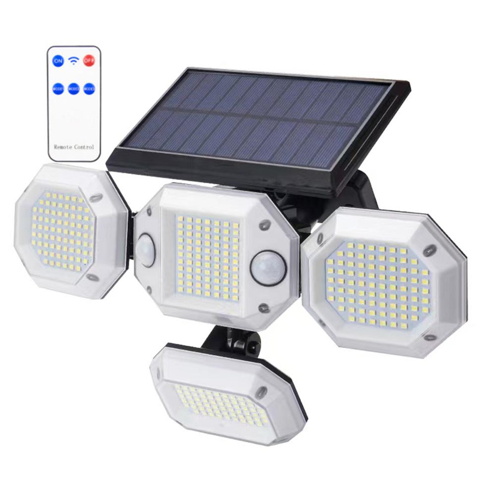 IP65 Waterproof Indoor Solar Lamp Remote Control Solar Lights 306LED 4Heads 270 Degree Wide Angle for Front Door Backyard Garage