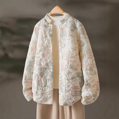 Autumn/winter Women Floral Embroidery Single Breasted Vintage Parker Casual Loose O-neck Long Sleeves Coats