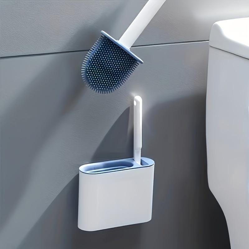 1pc Ergonomic Wall-Mounted Toilet Brush Set with Silicone Head, Space-Saving Long Handle Cleaning Kit for Bathroom, Kitchen and Living Room