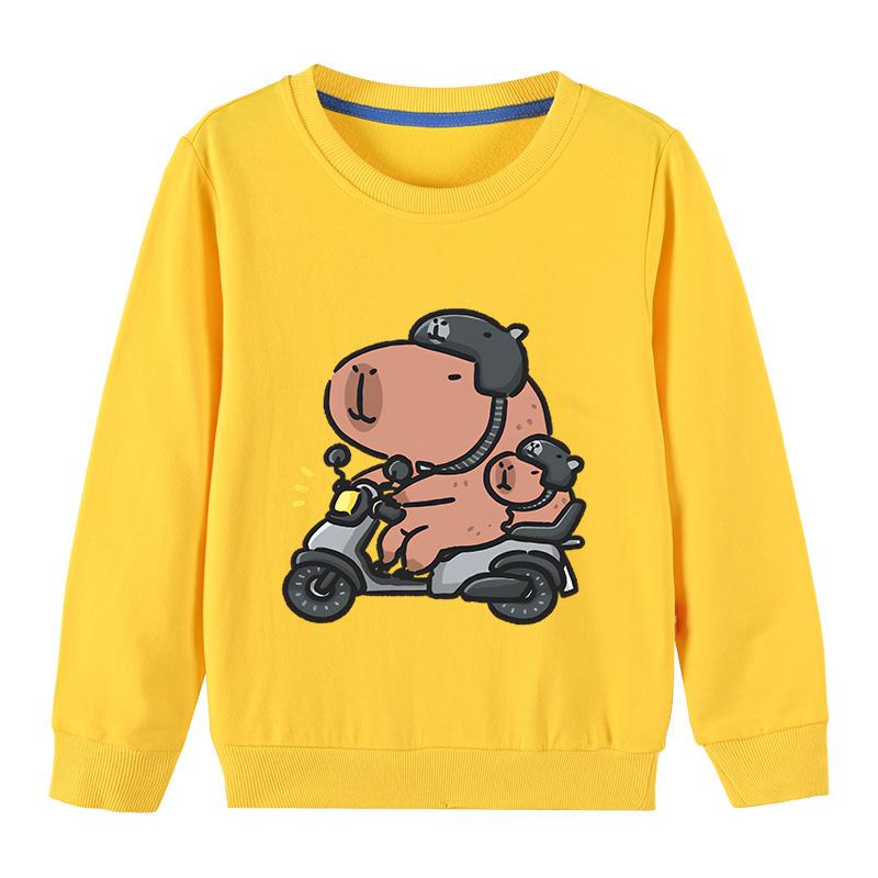 Children's Clothing Kawaii Cartoon Capybara Print Long Sleeve T-shirt Animal Capibara Sport Shirts Kids Cotton Sweatshirt