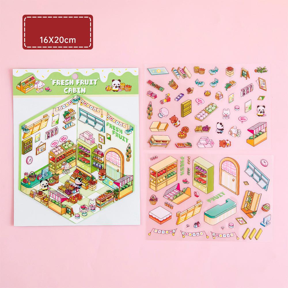 Cartoon Food Street Landscape Sticker Cabin Scene DIY Toy Game Sticker Festival Birthday Gift for Kids Girls and Children