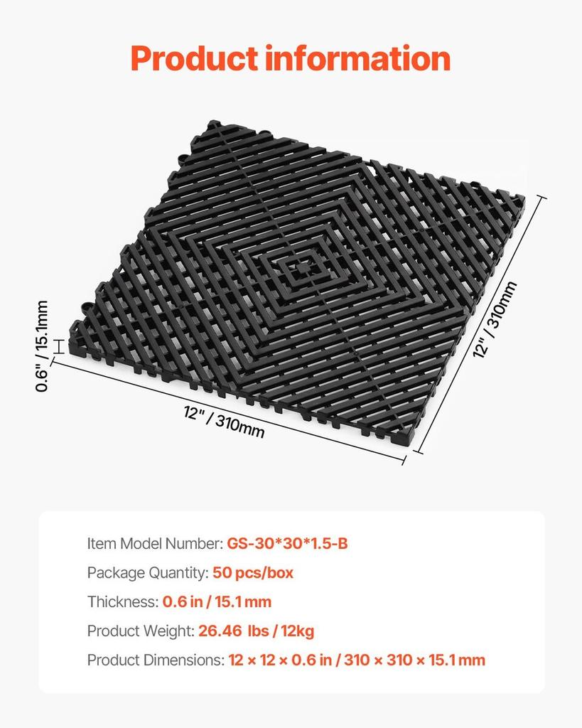 Drainage Mat Modular Floor Tile 12” X 12” Interlocking Drainage Cushion