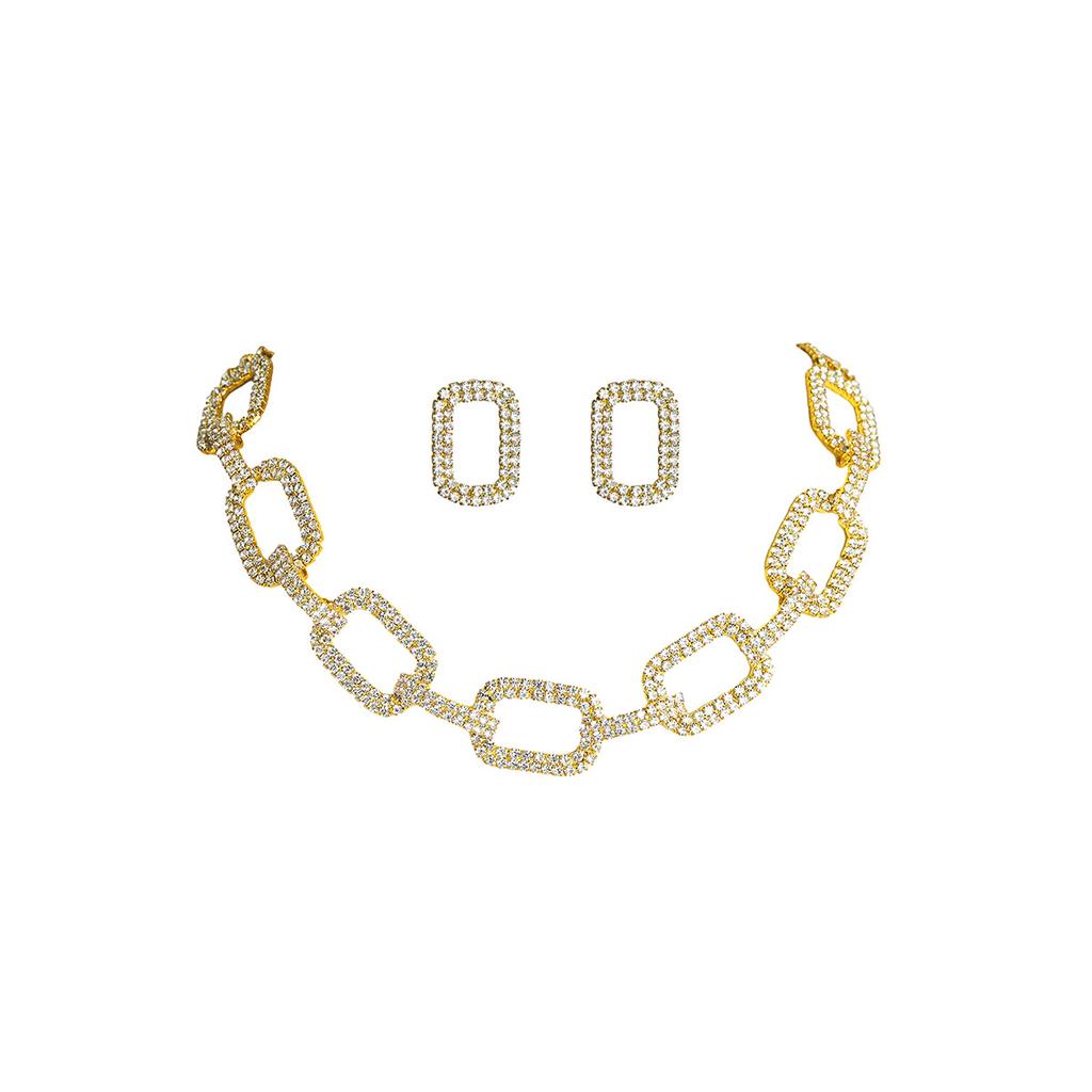 Populární řetízek s kamínky, přehnaná osobnost, super třpytivý řetízek plný diamantů, náhrdelník, náušnice, dvoudílná sada, položka náušnice.