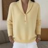 Autumn Winter Women's Knit Polo Sweater Solid Color Button Front Casual Fashion Top for European American Crossbody