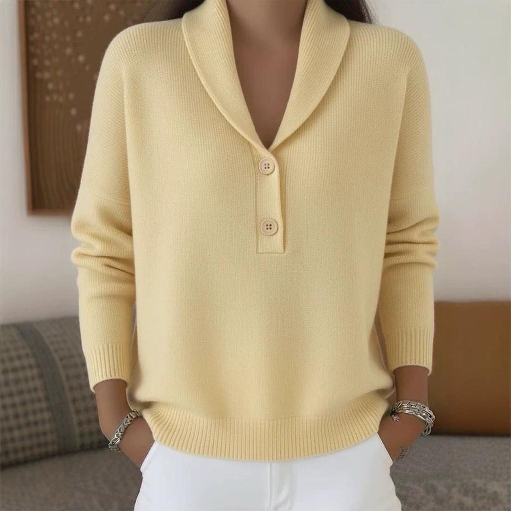 Autumn Winter Women's Knit Polo Sweater Solid Color Button Front Casual Fashion Top for European American Crossbody