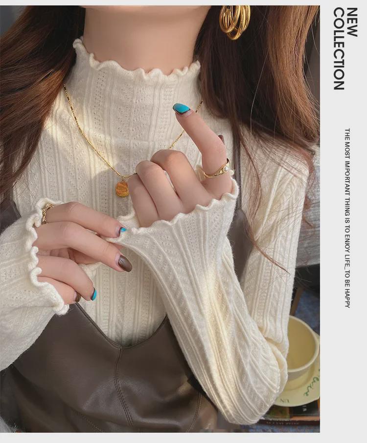 Ruffled Half-High Collar Knit Sweater for Women - Autumn/Winter 2025 Long Sleeve Top
