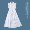 Sleeveless Shirt Dress Summer New Foreign Trade Women Clothes Fashion Slim Fit Lapel Single-Breasted Lace-up Waist Dress 31095