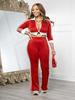 TW768 Women's Casual Color Block Zipper Crop Top & Slim Fit Pants Set