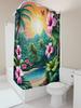 Tropical Paradise Shower Curtain Vibrant Sunset with Hibiscus Flowers and Palm Trees Bathroom Decor Waterproof Fabric