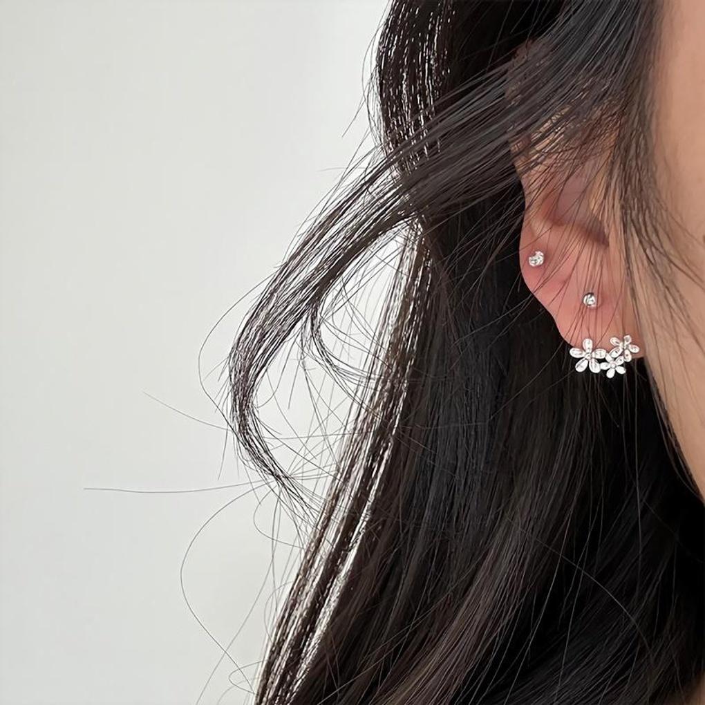 Women's Silver Ball Flower Drop Earrings