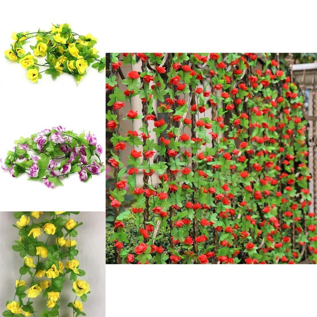 Lush And Vibrant Fake Silk Rose Artificial Flower Vine Ivy Leaf Garland For Home Decor