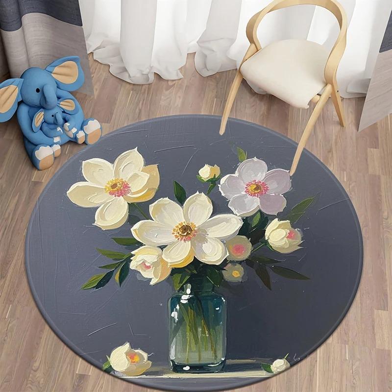 Nordic Modern Floral Round Soft Plant Rug Living Room Door Mat Balcony Bohemian Bedroom Floor Mat
