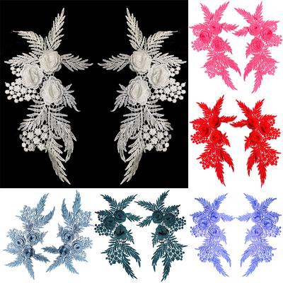 1 Pair Embroidery Flower 29X17cm Hollow DIY Clothing Accessories For Clothes Bag Fabric Applique Lace Applique Sew On