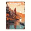 2D Flat, 1pc, India Varanasi Vintage Landscape Illustration Tin Painting Poster, Durable Metal Sign, Suitable For 26T0104 26T0104