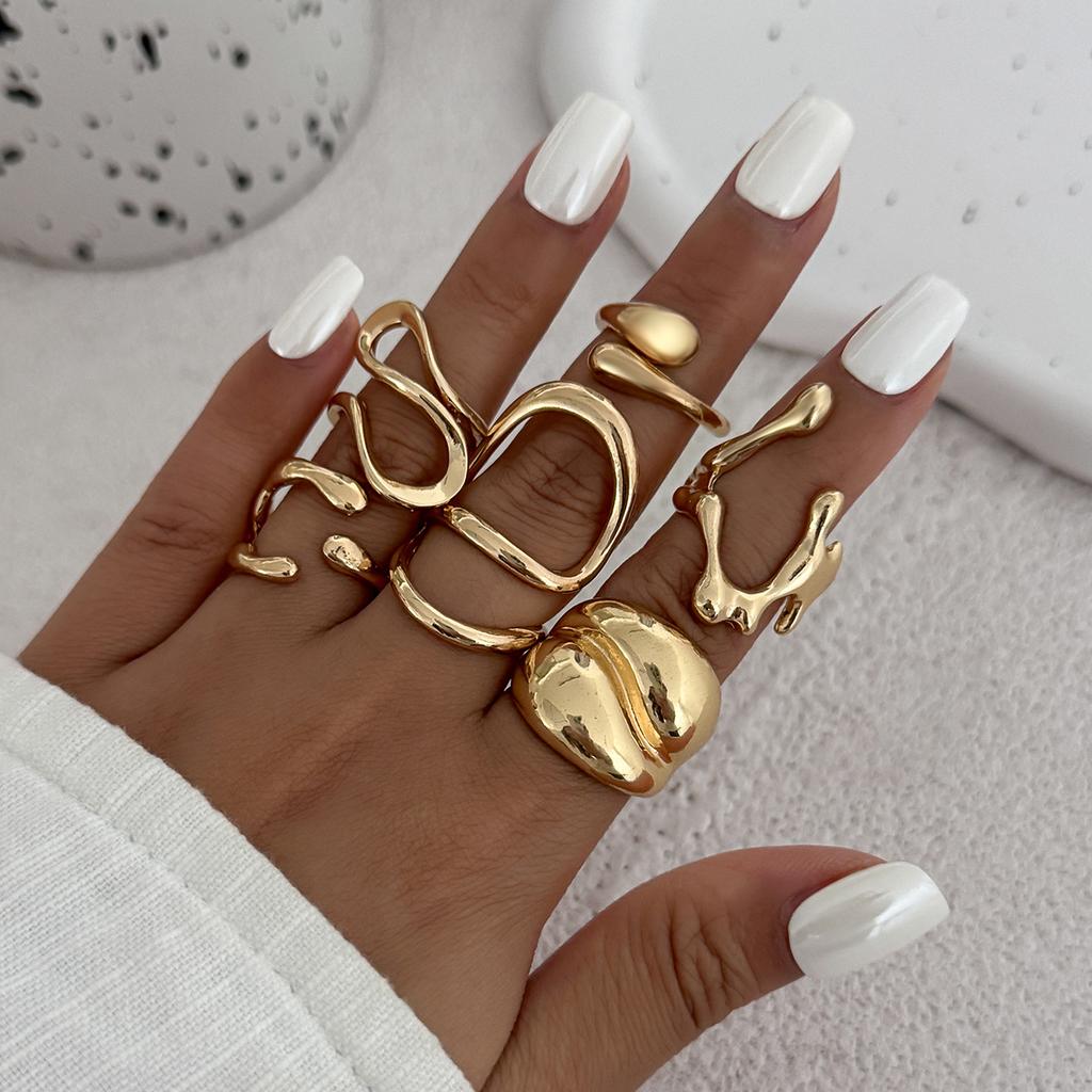 Landscape Water Droplets Hug Open Ring, Liquid Metal Pleated Irregular Crossed Ring