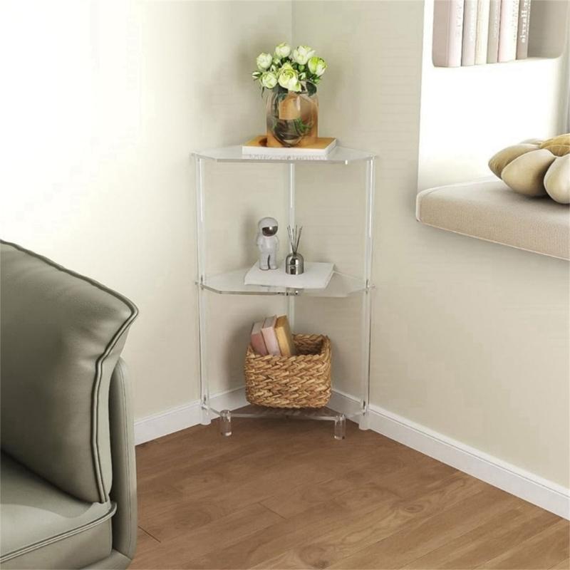 Stylish Acrylic Multitiered Accent Table Home Accessory for Small Space Saving Designs for Bedroom and Dorms Use