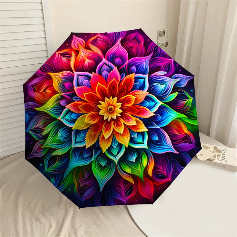 

1PC Flower Mandala Umbrella-8-Rib Reinforced, Automatic Open, Lightweight & Durable, Cute Fashion Accessory for Outdoor-T139