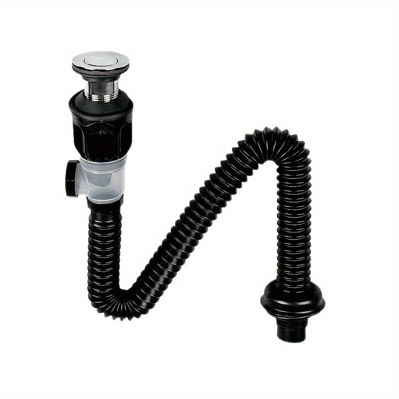 Bathroom Sink Drain Kit, Metal P-Rap Sink Drain Pipe with Elastic and Expandable Design for 1-1/4 Inch and 1-1/2 Inch Drain Holes, Odor Prevention