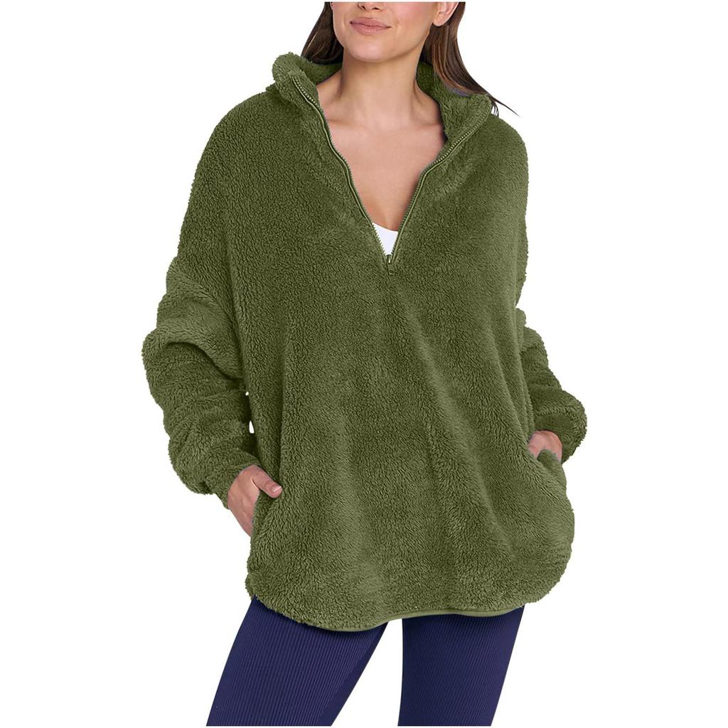 Modisches Damen-Fleece-Sweatshirt mit Stehkragen, lässiges Oberteil