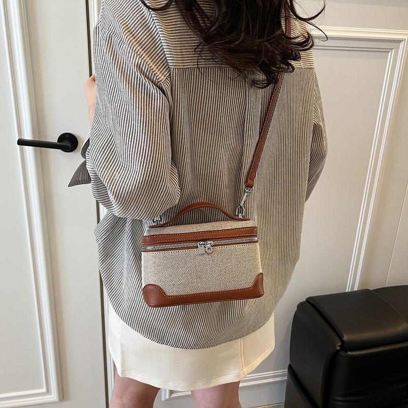 Retro-Mode tragbare Box kleine quadratische Tasche Damen neue Canvas kontrastfarbene Spleiß Messenger Bag