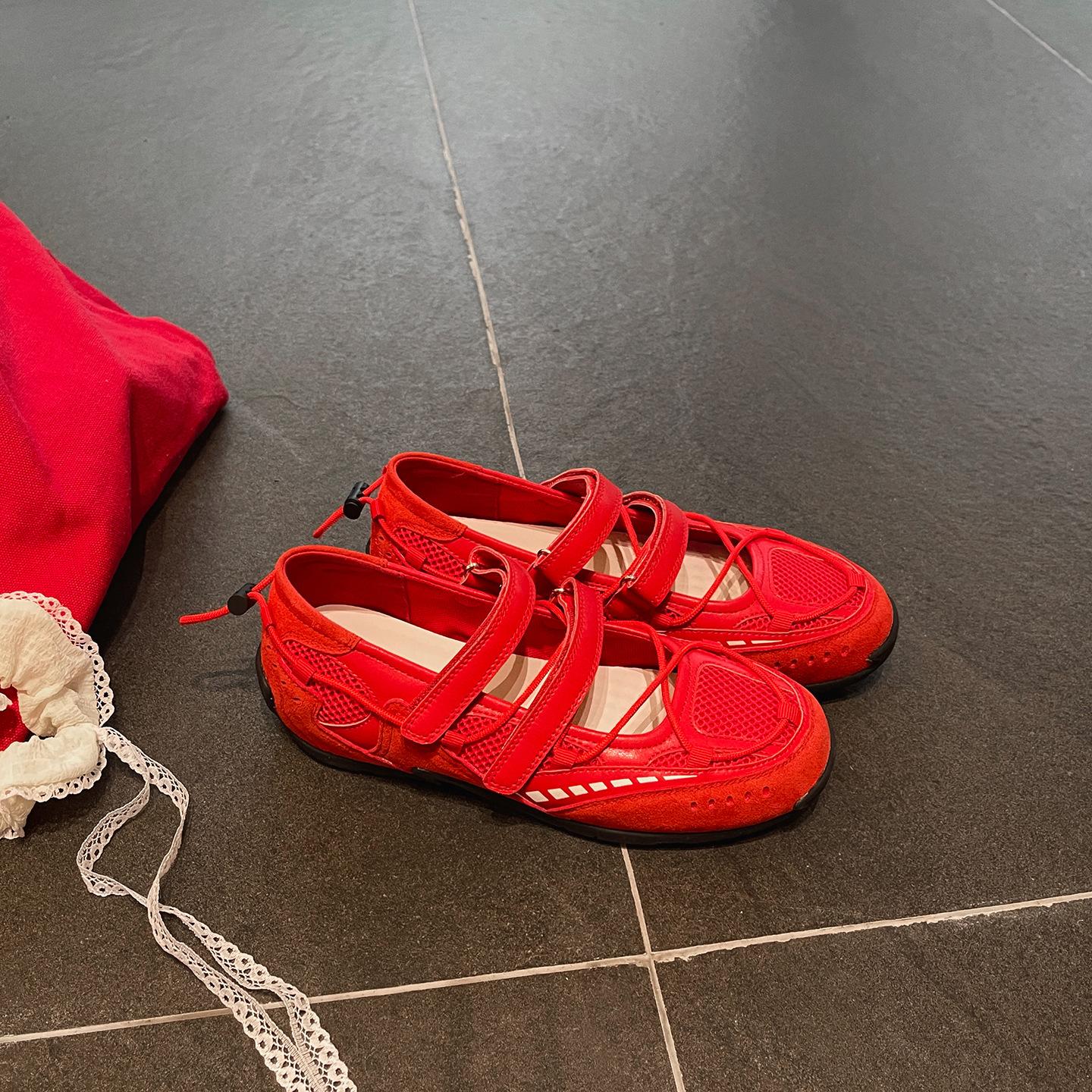 

Functional ballet Mary Jane women s shoes 2025 summer new mesh breathable retro casual sports shallow mouth single shoes 40 красный