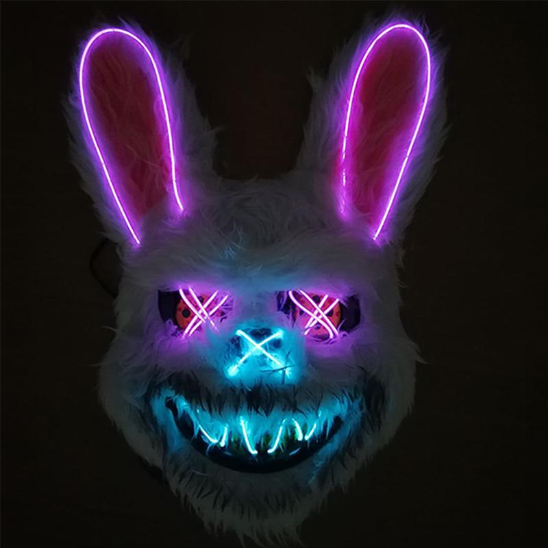 Halloween Horror Bloody Head Cover Mask Led Multicolor Rabbit Cosplay Face Mask Halloween Carnival Costume Headgear Props
